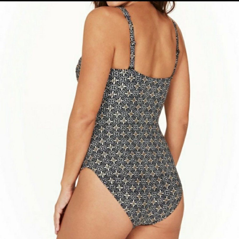 Nip Tuck Decco Foil Twist Front Tummy control Size 8 One Piece women's Swimsuit - Picture 4 of 11